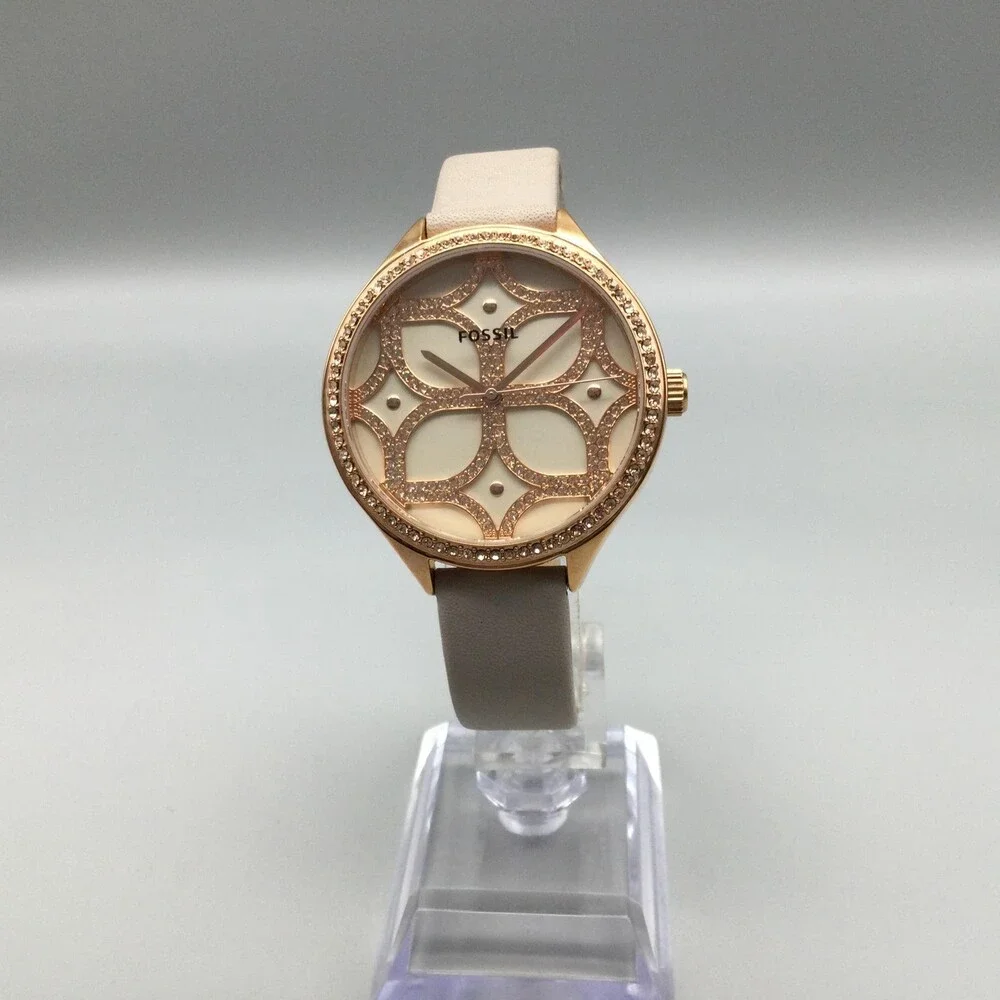 Fossil BQ3533 Womens Watch 36mm Cream Dial Beige Leather Crystals New Battery